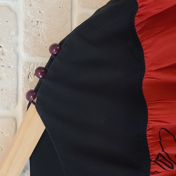 SOO Yung Lee Women's Red and Black Silk Long Sleeve Midi Dress (Sz M) - Picture 4 of 11